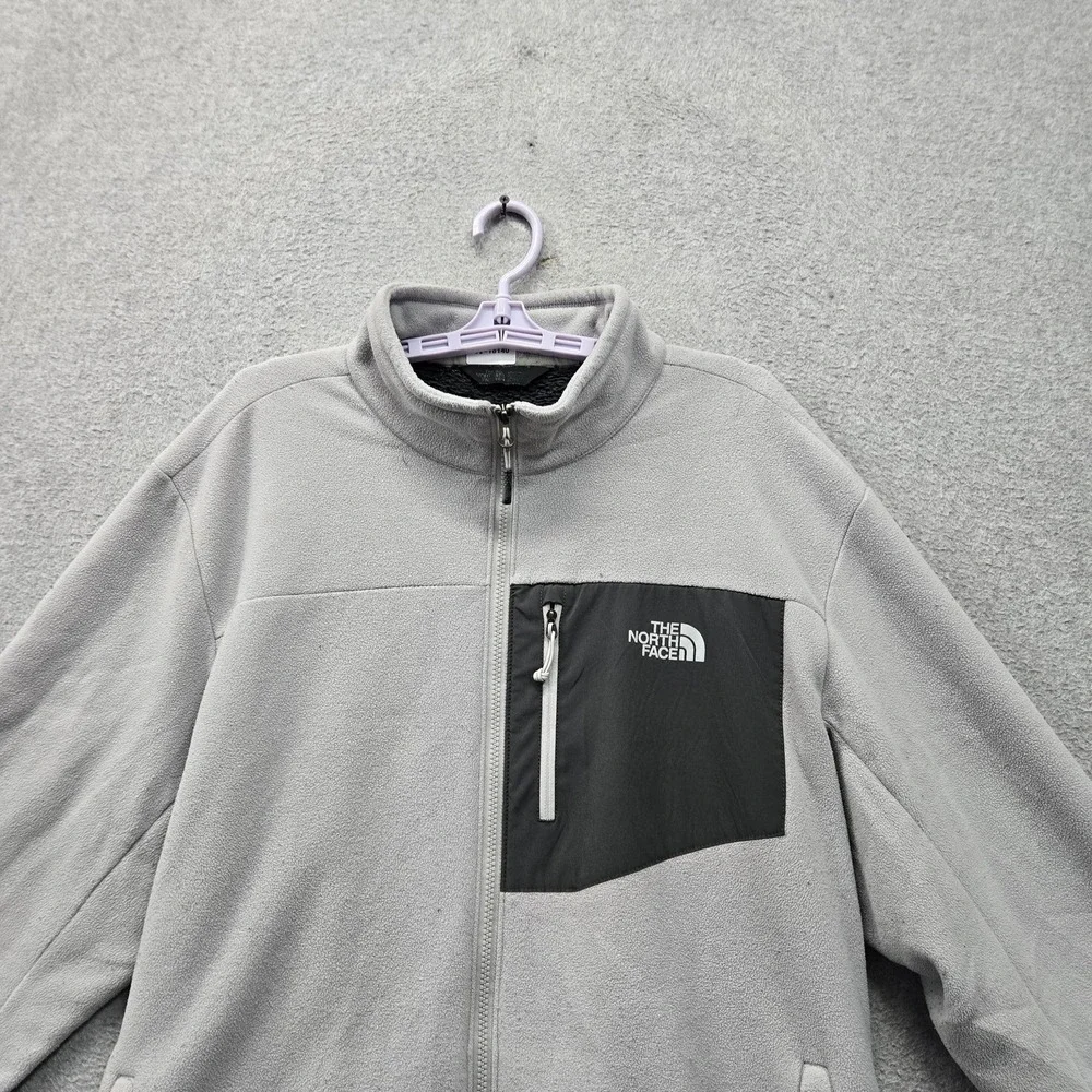 The North Face Men Jacket XL Gray Colorblock Fleece Logo Zipped Pockets Casual